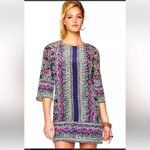 Lilly Pulitzer Rylee Shift Dress Not Too Catty Print 100 % Silk Size 0
